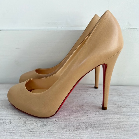Christian Louboutin Nude with Red Peep Toe Pumps size 9.5 - Picture 6 of 12